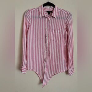J. Crew 100% Linen Pink & White Vertical Stripe Button-Down Shirt for women